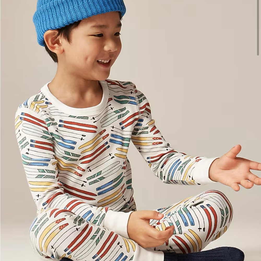 J.Crew Crewcuts Colorful Skis Kids Pajama Set Size 14 NWT